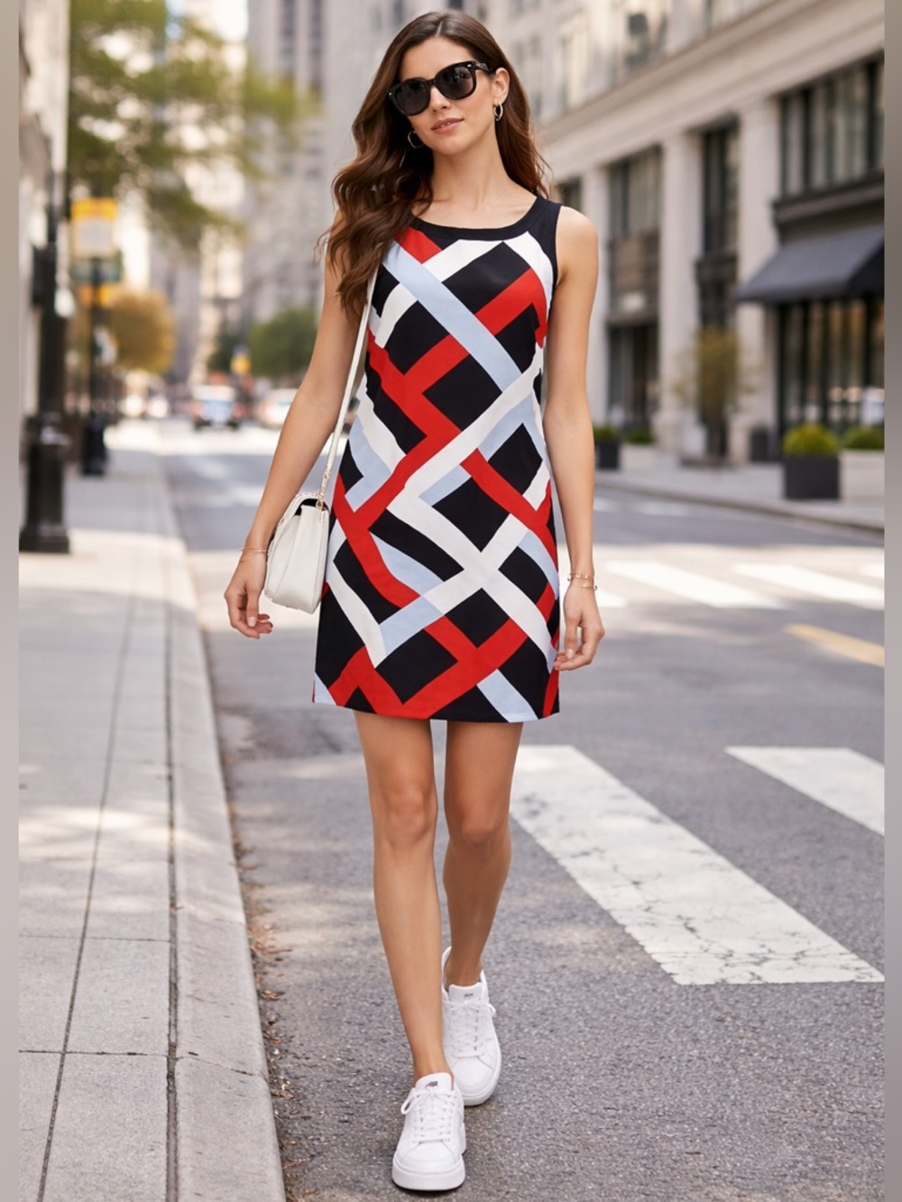 🔥Ann Taylor Geometric Print Shift Dress 🖤 City Chic Modern Sleeveless Mini Dress